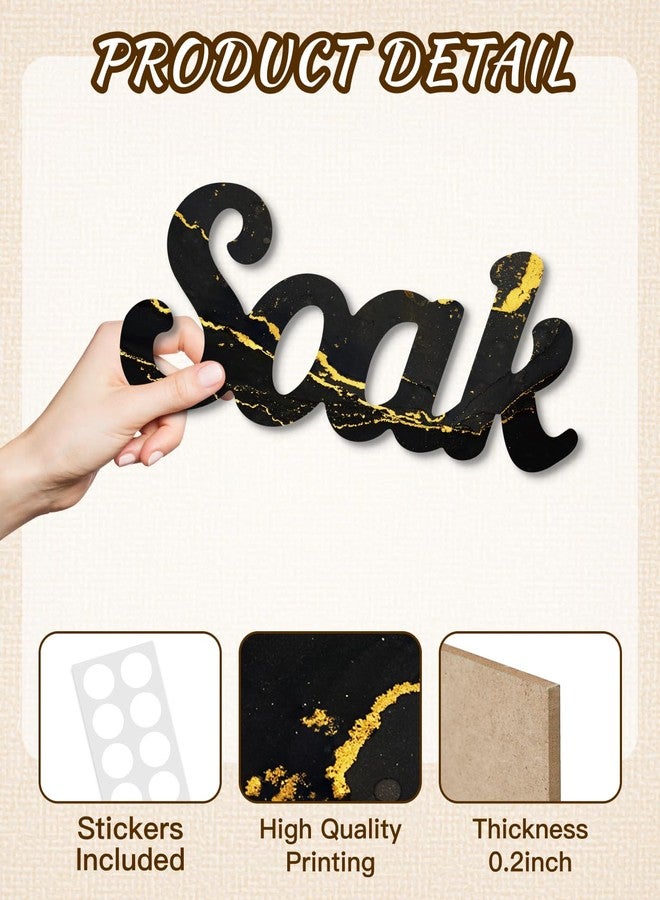 Putuo Decor Black Gold Bathroom Decor, Relax Soak Unwind Breathe Wall Decoration, Modern Marble Style Bathroom Accessories, Rustic Spa Wall Decorations for Home, Bedroom or Living Room - Image 3